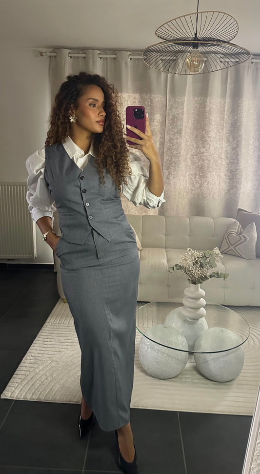 Ensemble blazer sans manche gris