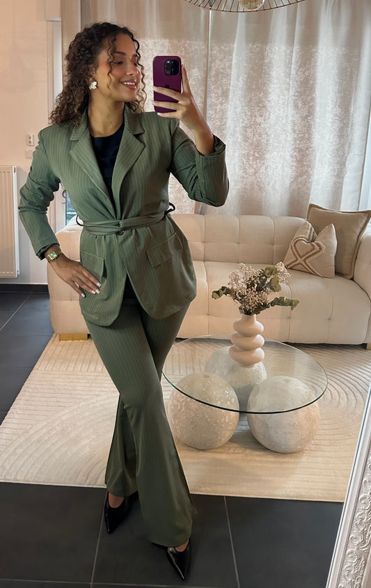 Ensemble blazer vert kaki à rayure