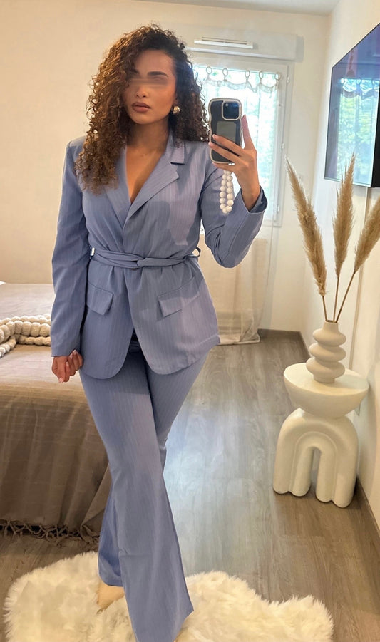 Ensemble blazer bleu à rayure